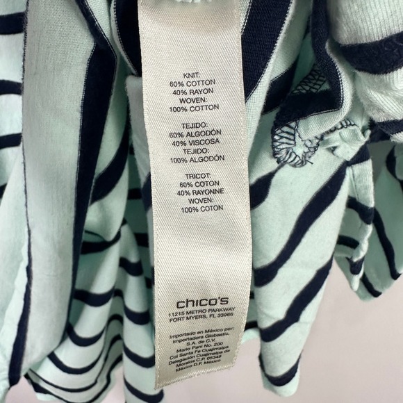 Chicos Weekends 3 Blue Stripe Lace Up Top Nautical Preppy Coastal Grandma XL - Picture 3 of 6